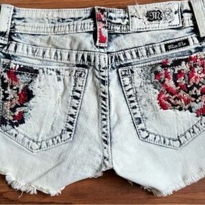 Miss Me Women's Jean Shorts - with Red and Black Embroidery and studs